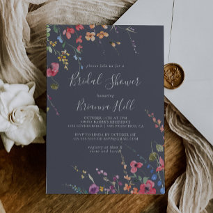 Classic Blue Wild Floral Bridal Shower Invitation