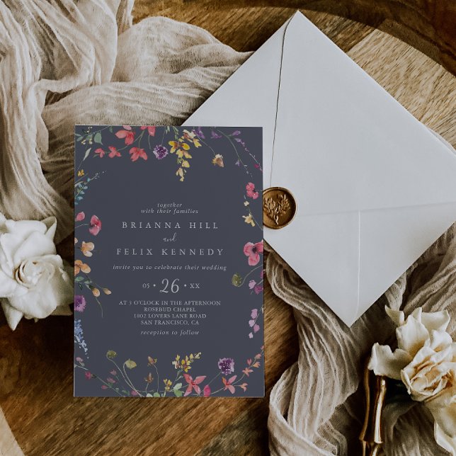 Classic Blue Wild Floral Casual Wedding  Invitation (Creator Uploaded)