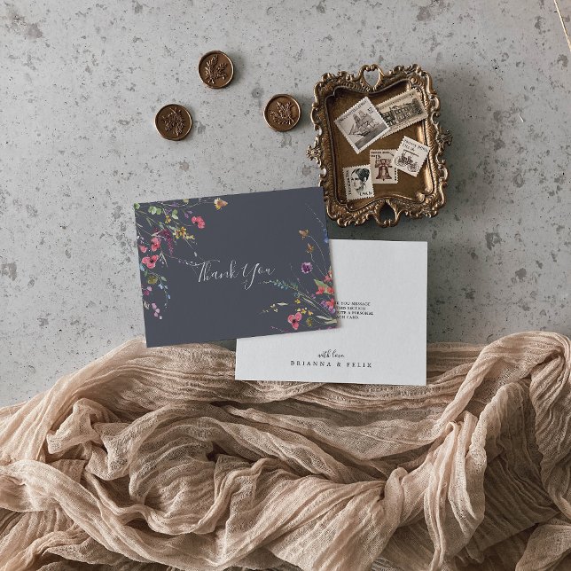 Classic Blue Wild Floral Flat Wedding Thank You Card (Creator Uploaded)