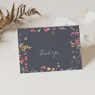 Classic Blue Wild Floral Folded Wedding  Thank You Card