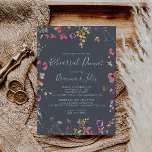 Classic Blue Wild Floral Rehearsal Dinner  Invitation