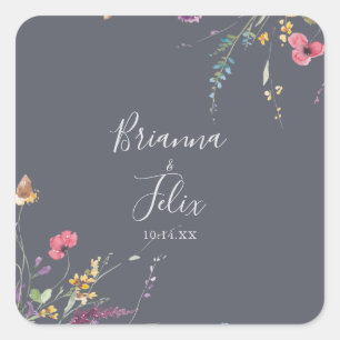 Classic Blue Wild Floral Wedding Envelope Seals