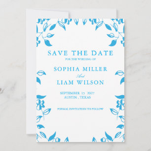 classic blue wild flowers wedding save the date invitation
