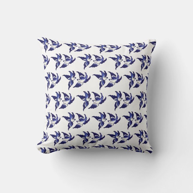 Classic Blue Willow Bird Design Throw Pillow (Front)