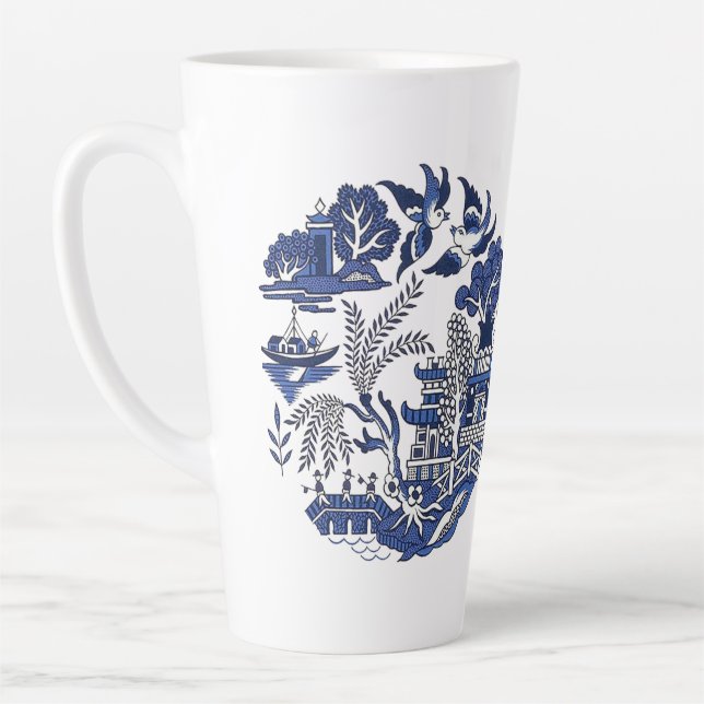 Classic Blue Willow China Design Latte Mug (Left)