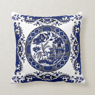 Classic Blue Willow China Design Throw Pillow