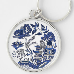Classic Blue Willow Design Keychain