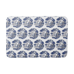Classic Blue Willow Design Kitchen Rug or