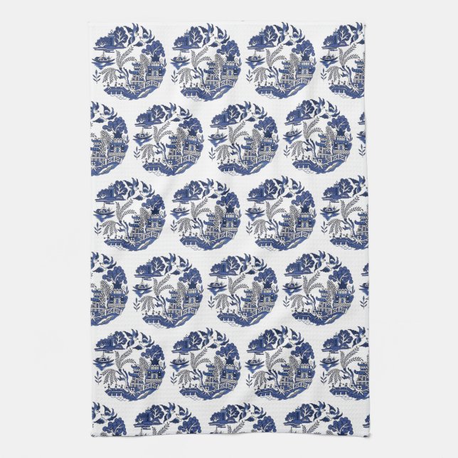 Classic Blue Willow Design Kitchen Towel (Vertical)