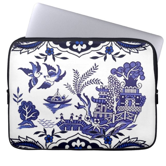 Classic Blue Willow Design Laptop Sleeve (Front)