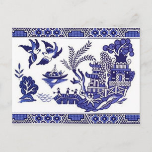 Classic Blue Willow Design Postcard