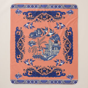 Classic Blue Willow Design Sherpa Blanket