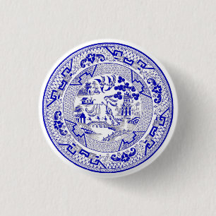 Classic Blue Willow Plate Design 1 Inch Round Button