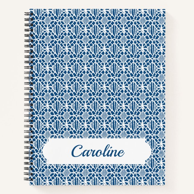 Classic Blue With White Crochet Lace Pattern Notebook (Front)