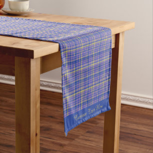 Classic Blue Yellow Gingham Plaid Tartan Pattern Short Table Runner