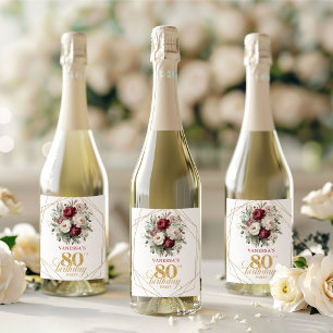 Classic Blush Burgundy 80th Birthday Champagne  Sparkling Wine Label
