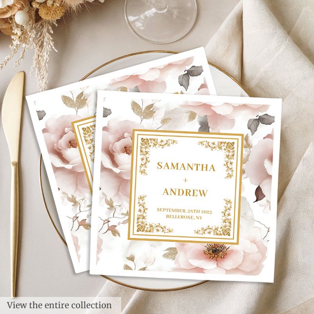 Classic blush ivory gold floral wedding napkins (Classic blush ivory gold floral wedding napkins)