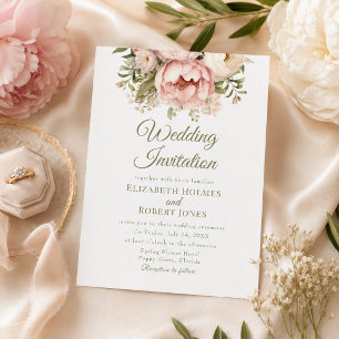 Classic Blush & Ivory Peony Wedding Invitation
