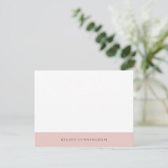 Classic Blush Pink Colour Block Name Flat Card (Standing Front)