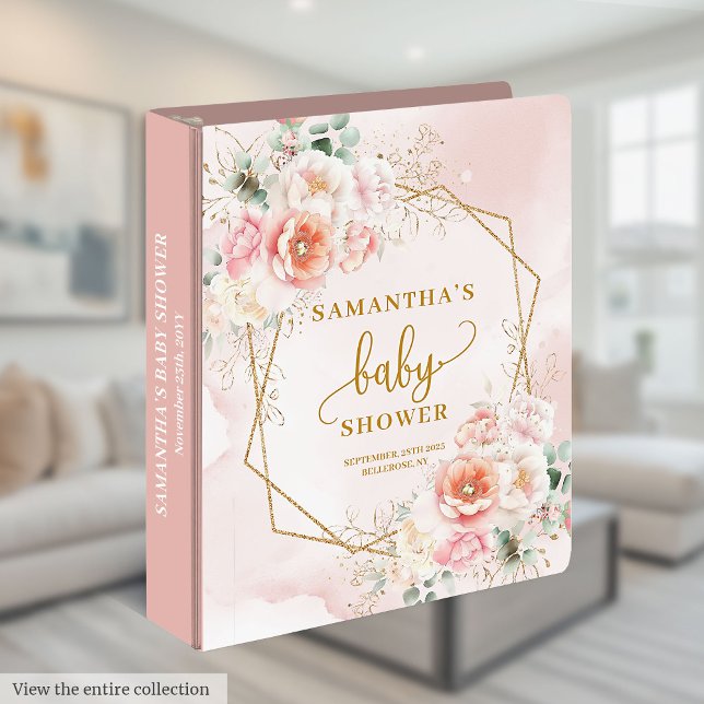 Classic blush pink floral baby shower ring binder (Classic blush pink floral baby shower ring binder)
