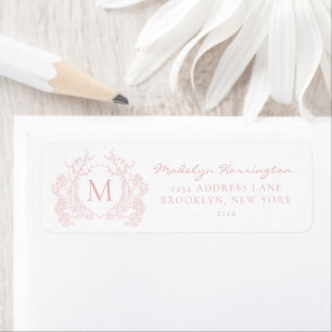 Classic Blush Pink Floral Crest Monogram