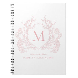 Classic Blush Pink Floral Crest Monogram Notebook