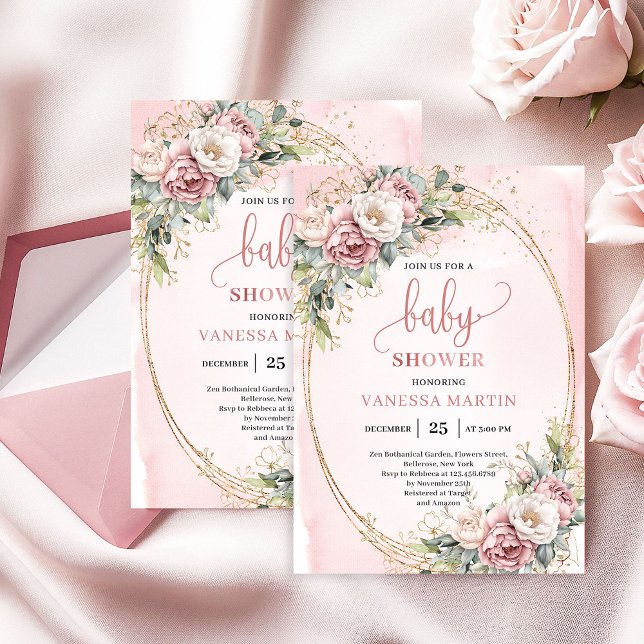 Classic Blush Pink Floral Eucalyptus Baby Shower Invitation (Classic Blush Pink Floral Eucalyptus Baby Shower)