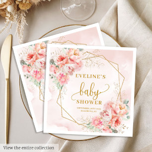 Classic blush pink florals baby shower luncheon napkin