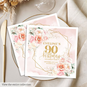 Classic blush pink gold 90th birthday celebration napkin