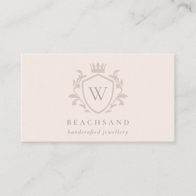 Classic Blush Pink Monogram Floral Crown Crest Business Card (Front)