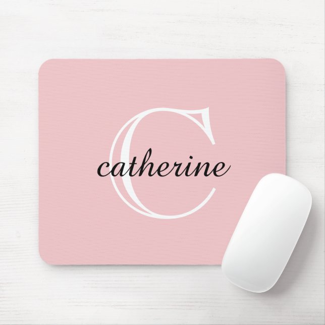 Classic Blush Pink Script Monogram Mouse Pad (With Mouse)