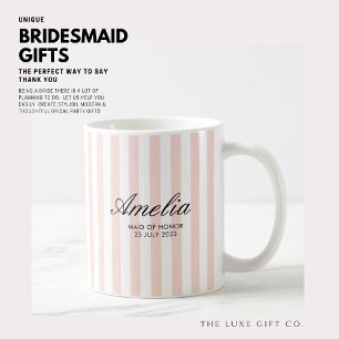 Classic Blush Pink Stripes Maid of Honour Mug