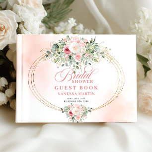Classic Blush Roses Eucalyptus Gold Bridal Shower  Guest Book