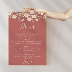 Classic Blush Wildflower Wedding Drinks Menu Sign