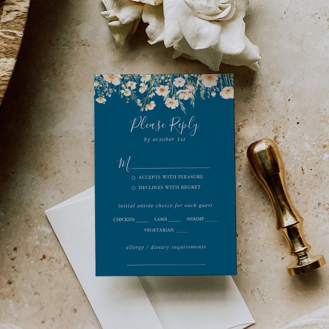 Classic Blush Wildflower Wedding Menu Choice RSVP (Creator Uploaded)