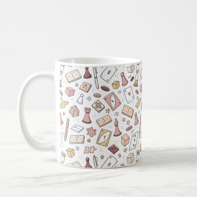 Classic Board Game Hand Drawn Seamless Pattern Coffee Mug (Left)