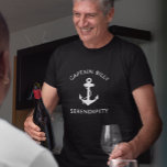 Classic Boat Anchor Captains Black T-Shirt<br><div class="desc">Nautical-themed boat captain's black t-shirt featuring an illustration of a classic white anchor and your name and your boat's name in modern white lettering.</div>