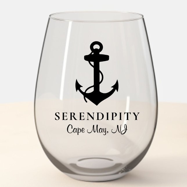 Classic Boat Anchor Stemless Wine Glass (Creator Uploaded)