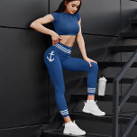 Classic Boat Anchor Stylish Navy Blue White Stripe Capri Leggings<br><div class="desc">Women's Capri leggings featuring a custom designed nautical boat anchor with white stripes on stylish navy blue or easily customize to match your favourite colour.</div>