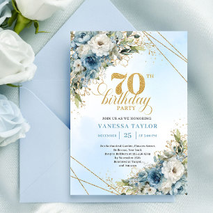 Classic boho blue florals eucalyptus 70th birthday invitation