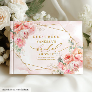 Classic Boho Blush Gold Frame Roses Bridal Shower Guest Book