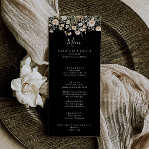Classic Boho Blush Wildflower Black Dinner Menu