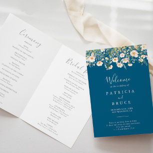 Classic Boho Blush Wildflower Folded Wedding Program