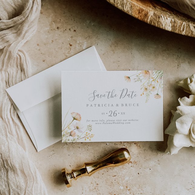 Classic Boho Blush Wildflower Horizontal Wedding Save The Date (Creator Uploaded)