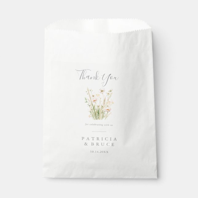 Classic Boho Blush Wildflower Thank You Wedding Favour Bag (Front)