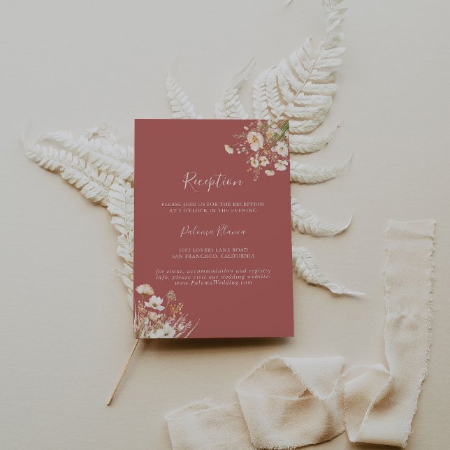 Classic Boho Blush Wildflower Wedding Reception Enclosure Card (Creator Uploaded)
