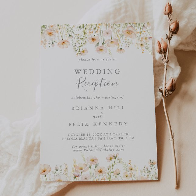 Classic Boho Blush Wildflower Wedding Reception Invitation (Creator Uploaded)