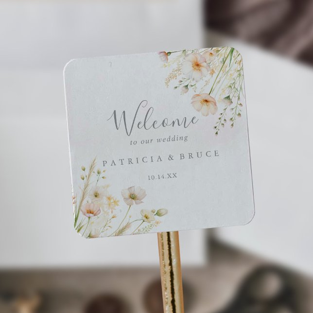 Classic Boho Blush Wildflower Wedding Welcome Square Sticker (Creator Uploaded)