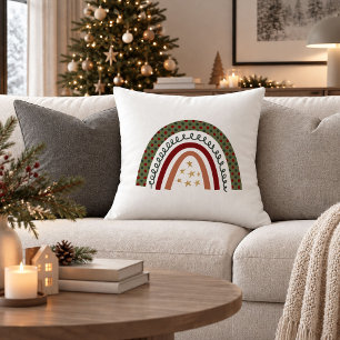 Classic Boho Christmas Red Green Throw Pillow Art