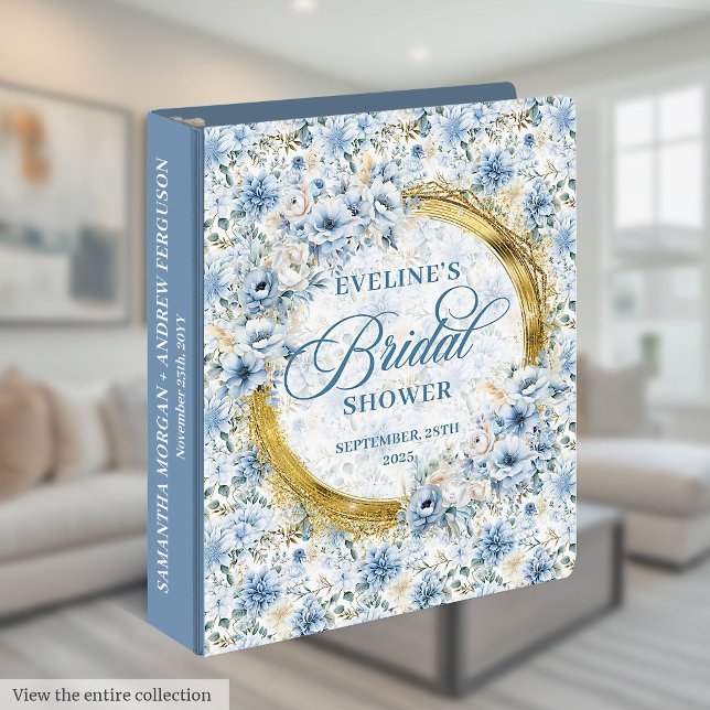 Classic Boho Powder Blue Gold Floral Bridal Shower Binder (Classic Boho Powder Blue Gold Floral Bridal Shower 3 ring binder)